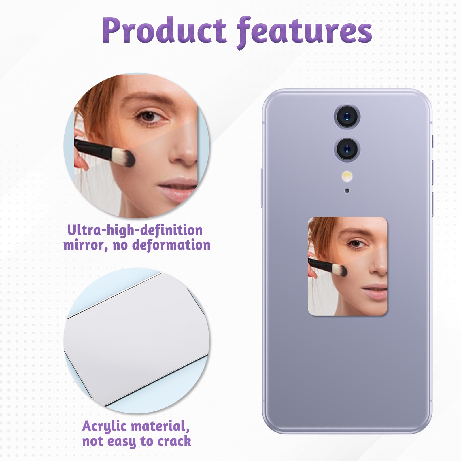 3 Pack Phone Mirror Stick On Phone Mirror Sticker Self Adhesive Slim Makeup Mirrors for Phones Case Back Acrylic Rectangle Mirrors Decal Charm for Smartphone(Peel Off Protective Film Before Use) - 2