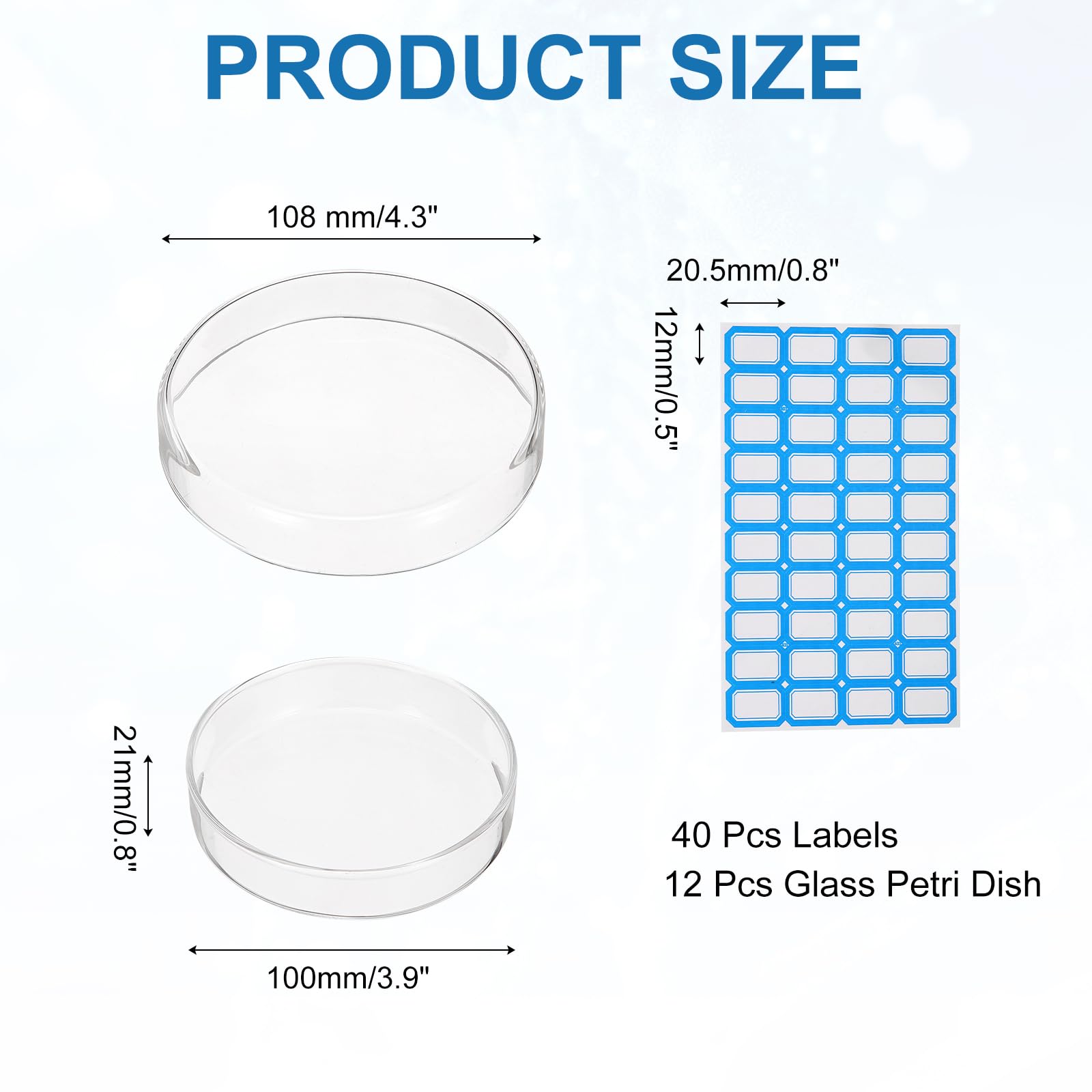 PATIKIL 12 Pezzi Piastre Petri In Vetro Con Coperchio 100 Mm Spessore Borosilicato Alta Resistenza Autoclavabile Per Colture Laboratorio Etichetta Per Esperimenti Scientifici Progetti