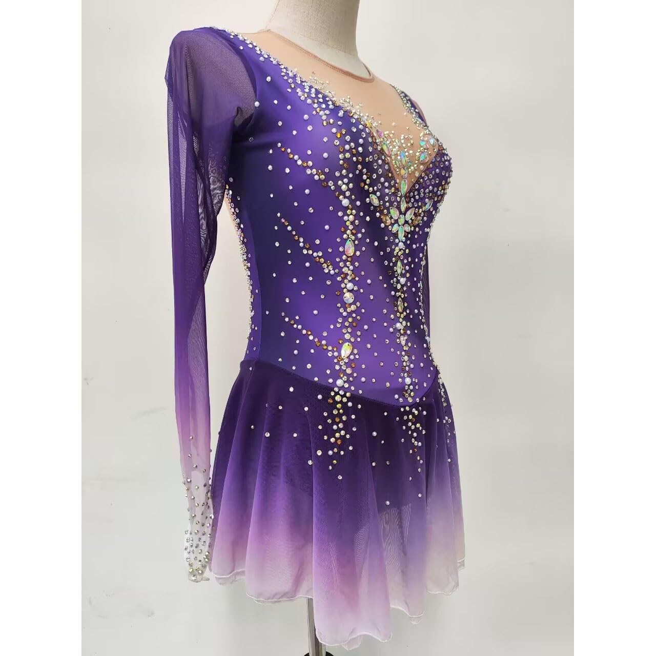 Eiskunstlauf Kleider Für Mädchen Rhythmische Sport Gymnastik Trikots Mit Farbverlauf Eiskunstlauf Wettkampfrock Winter Sport Kleidung Mit Glitzernden Strasssteinen