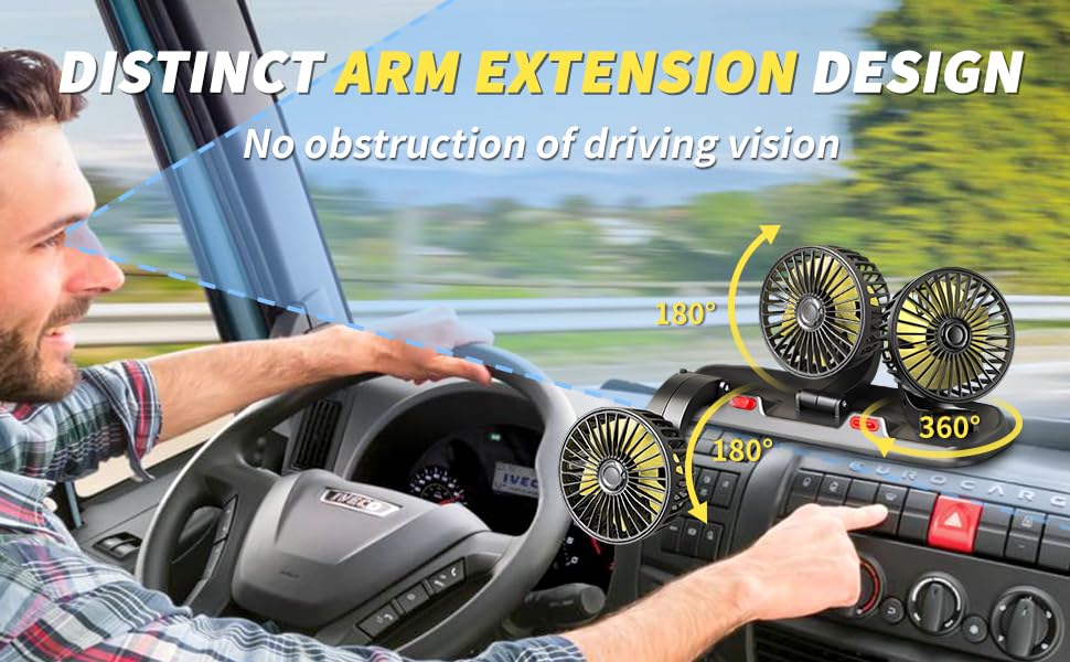 Image of AutoBizarre 12V Electric Car Cooling Fan 360 Rotatable Triple Heads Air Circulator Fan Manual Rotation 2 Speed for All Cars (Black)