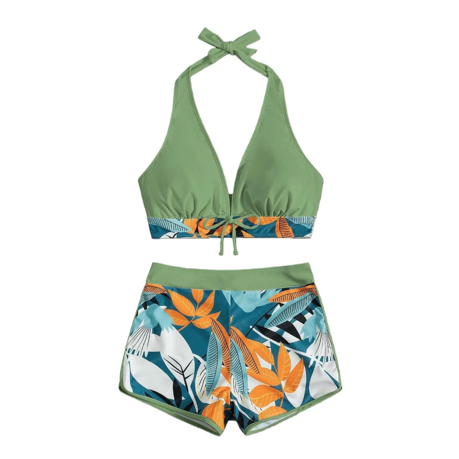 Strój kąpielowy Bikini Set Halter dla kobiet, krótki strój kąpielowy z nadrukiem z wysokim stanem, pochlebny basen na plaży-s