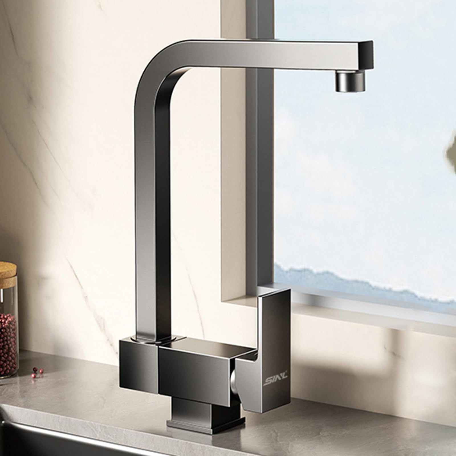 Mélangeur de cuisine gris pistolet design en laiton durable et rotatif