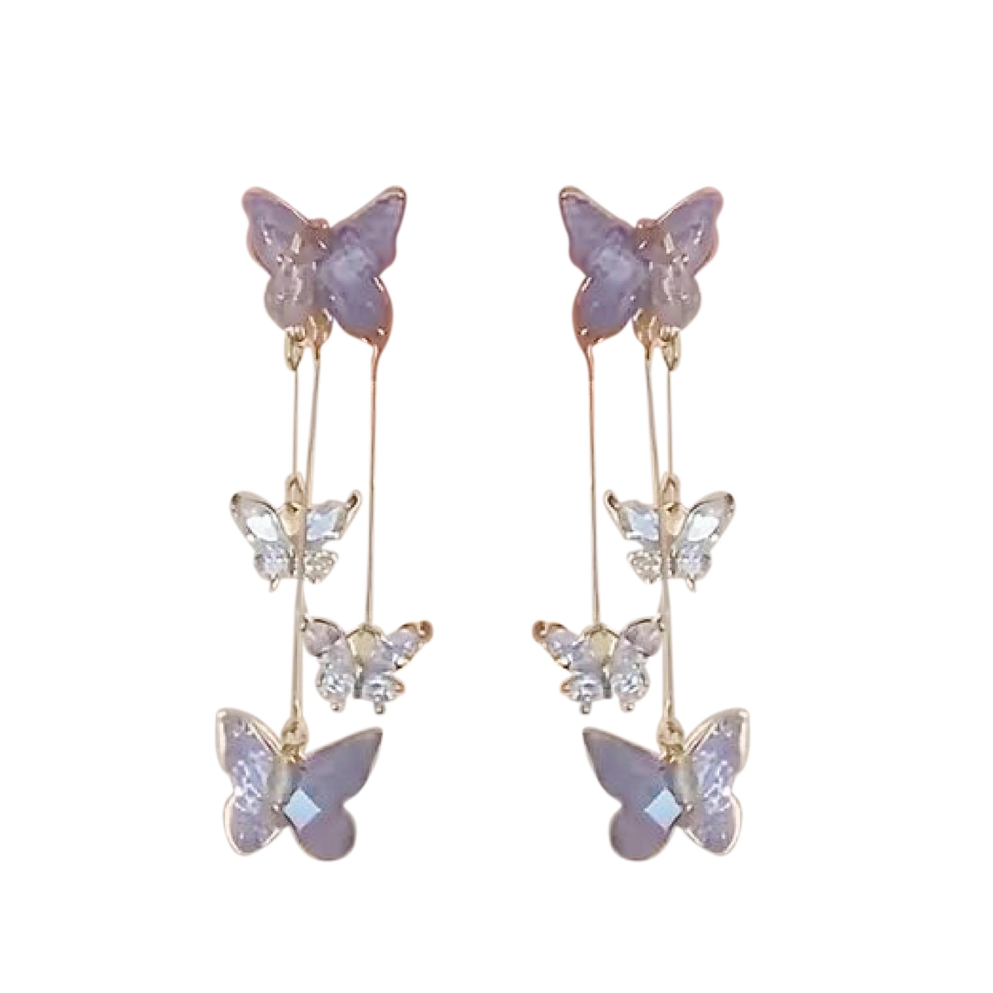 QNAVICSparkling Purple Butterfly Tassel Drop Dangle Earrings for Girls & Women, Designer Gold Plated Dangling Chain Earrings, Elegant Jewelry for Birthday Gift