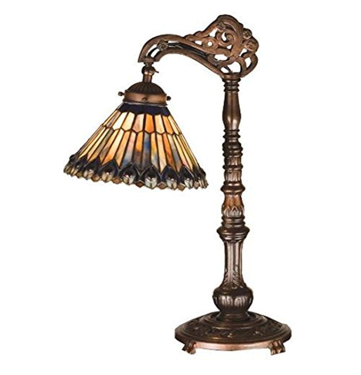 Meyda Tiffany 32738 Jeweled Peacock Bridge Arm Desk Lamp, 19