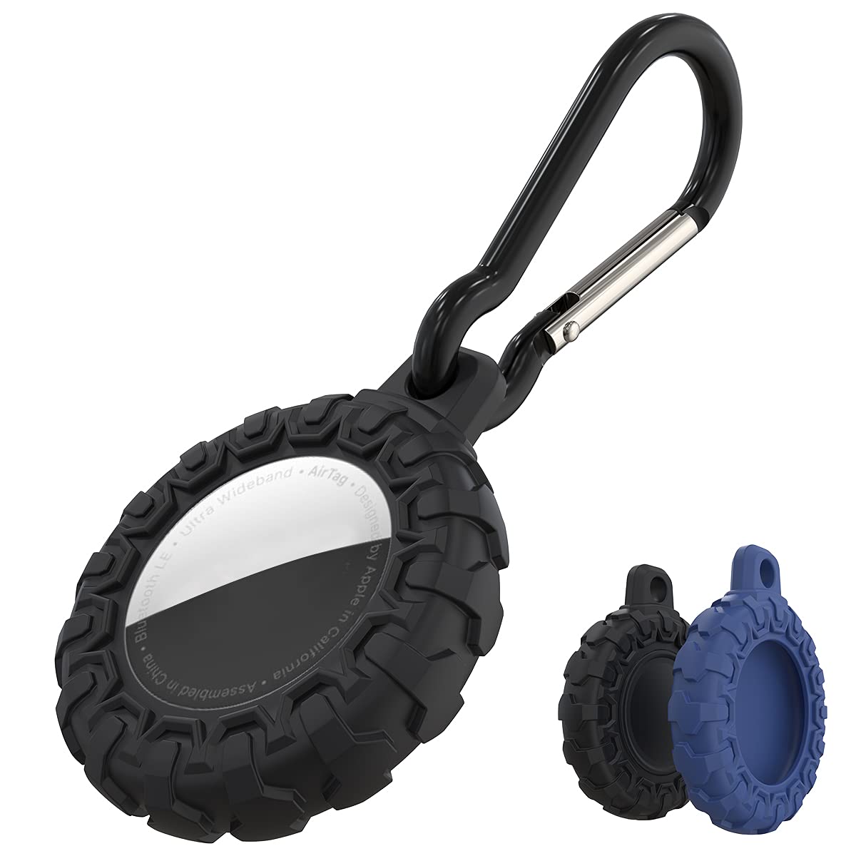 UPUPMOMO Soft Silicon Suitable Protective Case for Apple AirTag with Aluminum Carabiners 2 pcs Drop-Proof Case Packs for Air tag ( 1black&1 Blue