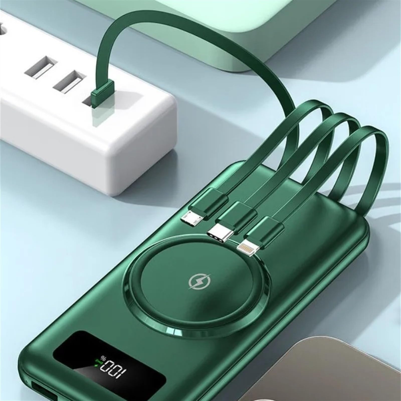 Batterie Externe 4 en 1 avec Charge Ultra Rapide de 10 000 MAH, Charge sans Fil avec Chargeur de Batterie Externe Mobile à 4 Fils (Size : 20000MAH-02)