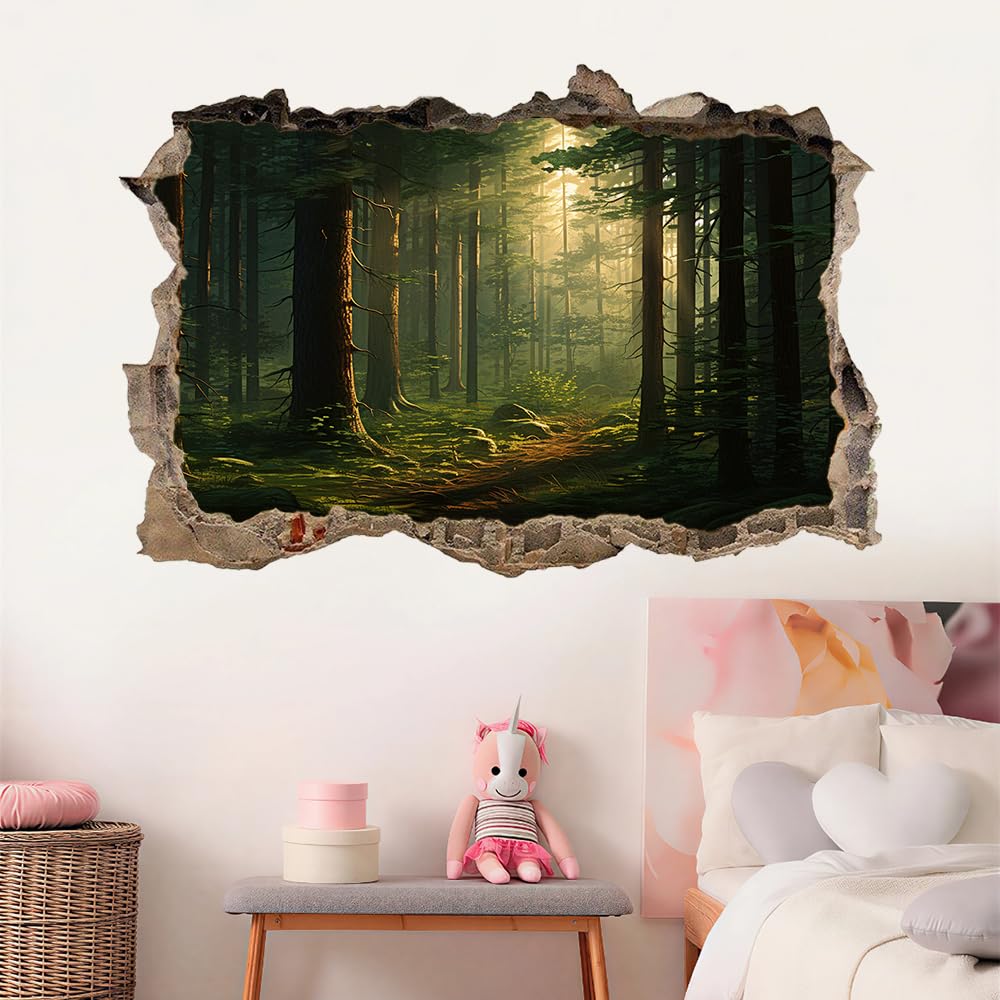 Wandtattoo Durchbruch 3D Wandsticker Waldbaum Sonnenschein Selbstklebend Wanddeko Naturlandschaft Wanddurchbruch sticker für Kinderzimmer Wanddeko Wandaufkleber Schlafzimmer Wandbild