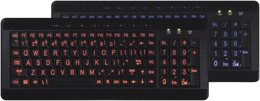 iMBAPrice Large Font Print USB LED Backlit Keyboard, Orange and Blue (IMBA-LOB-BKB)