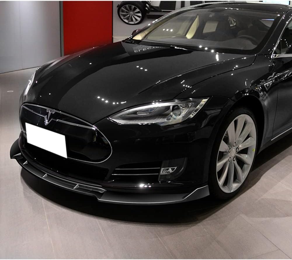 Q1-TECH, 9-Piece Front Bumper Body Kit Lip & Side Skirt Extensions Diffuser Set Compatible with 2012-2016 Tesla Model S, Front Bumper Lip Air Chin Body Kit Splitter ABS, Painted Glossy Black