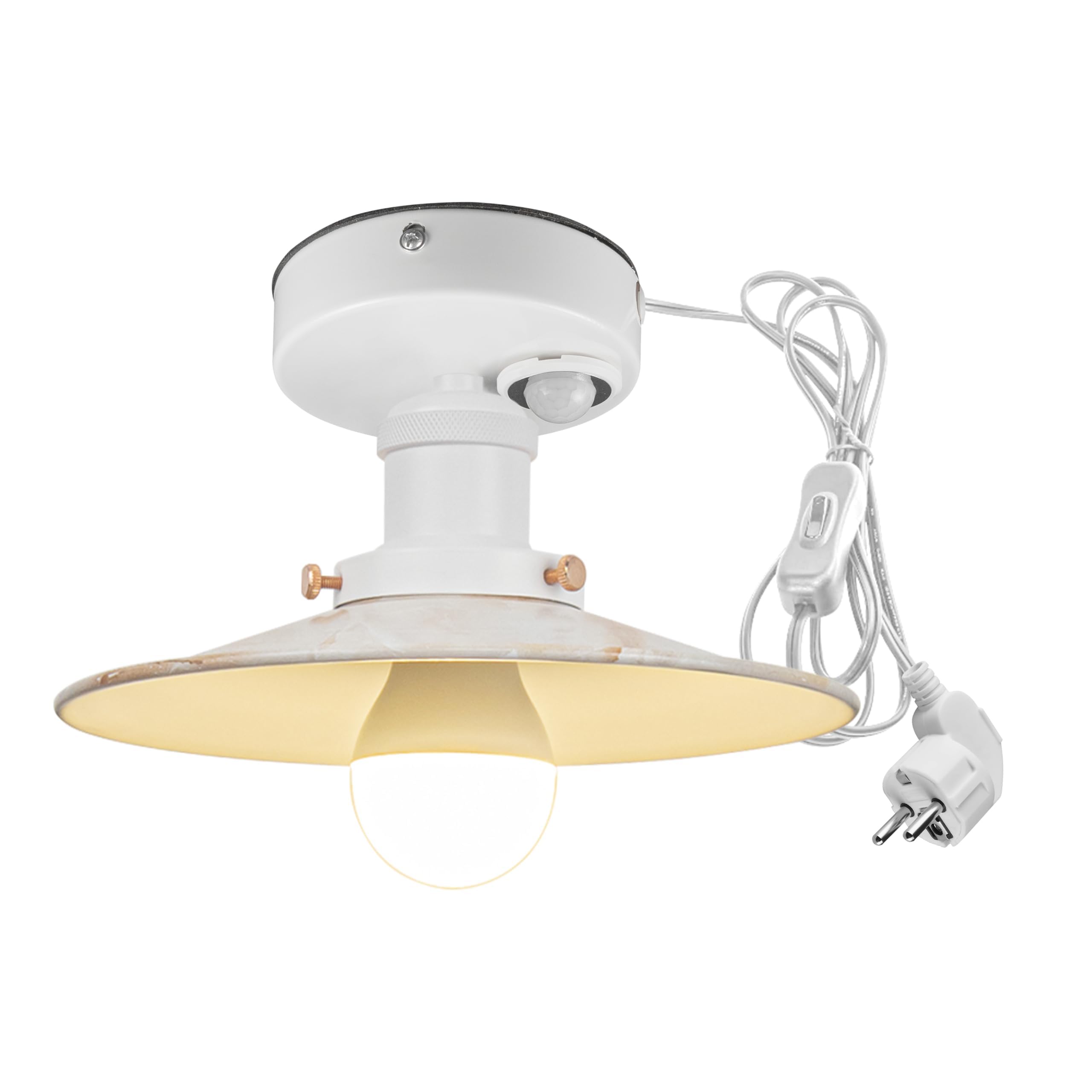 Plafoniera con sensore di movimento interno, lampada da soffitto in ferro industriale, sensore di movimento radar con cavo da 4,5 m e portalampada E27, per corridoio, bagno, scale, garage,