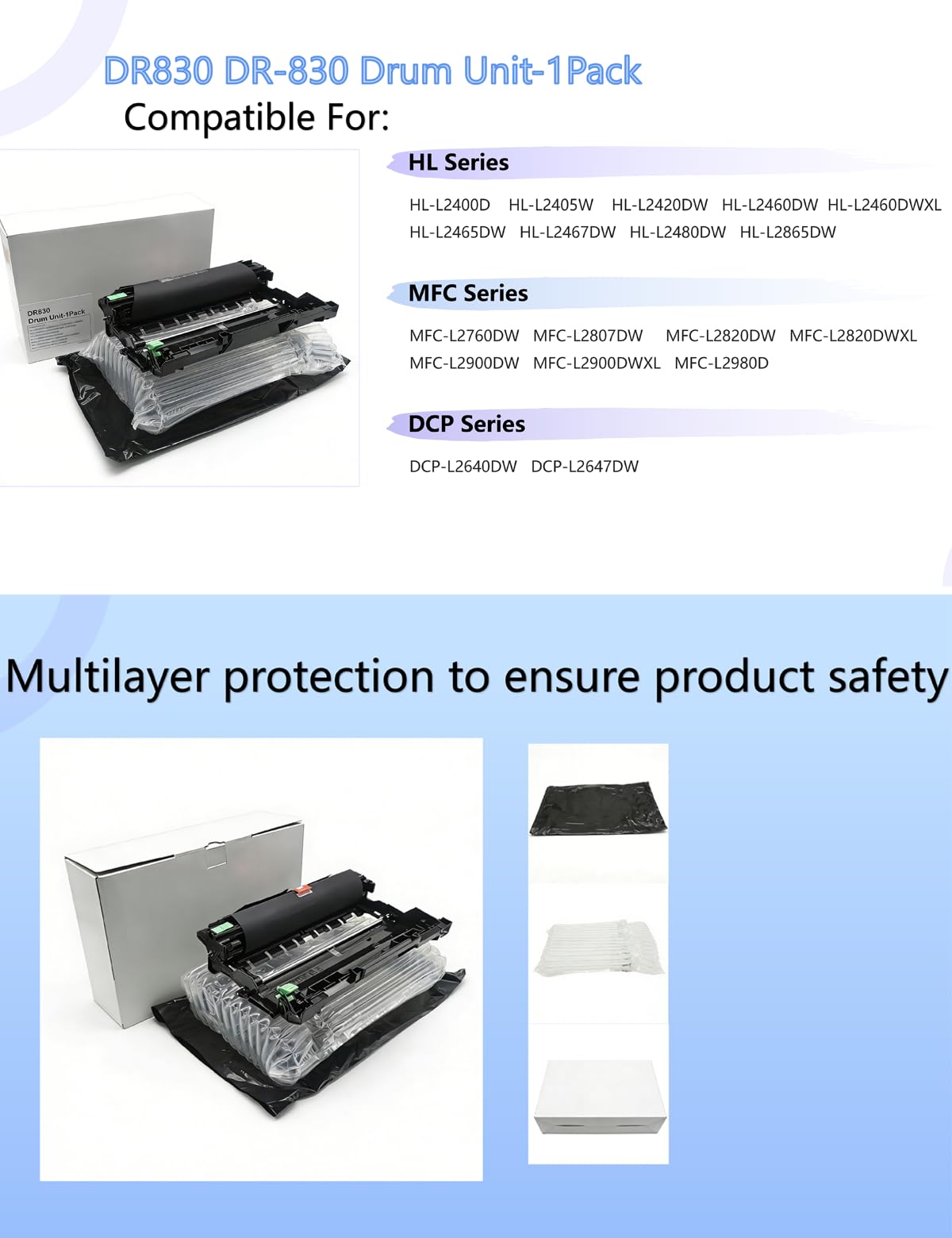 1 confezione (senza toner) inchiostro compatibile DR830 unità tamburo di ricambio per Brother tn830 DR-830 Drum tn830xl utilizzare con stampanti DCP-L2640DW HL-L2480DW HL-L2400D HL-L2405W MFC-L2820DW