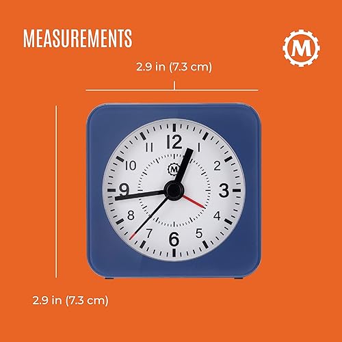 Miniatura 5 de MARATHON Mini reloj despertador analógico sin tictac con luz negra automática, azulblanco, barrido suave silencioso, funciones de alarma y