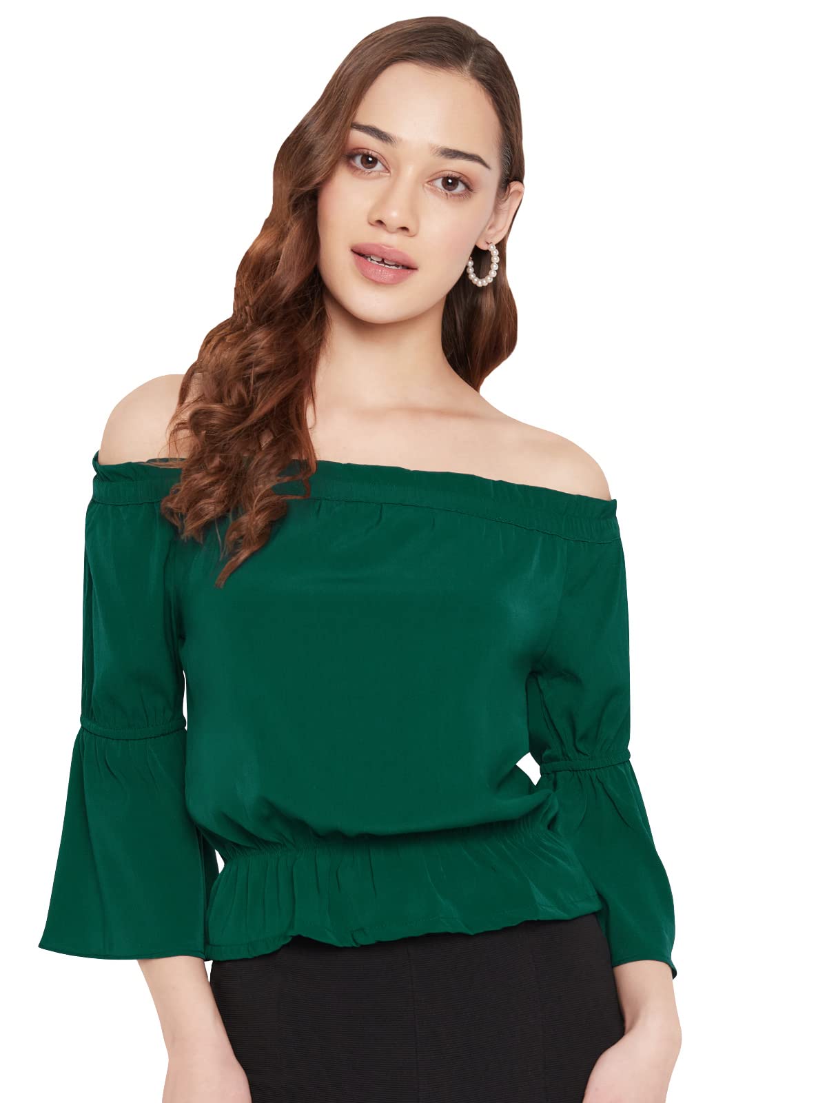 martini Women Western Stylish Casual Off Shoulder Trendy Sleeve Blouson Top (Green, Size : XS-L)-picture-12