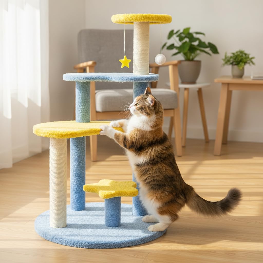 Tiragraffi per Gatti Grande Design, Tessuto, arrampicarsi, tema notturno, sisal, legno, per felini di taa robusta, graffiare