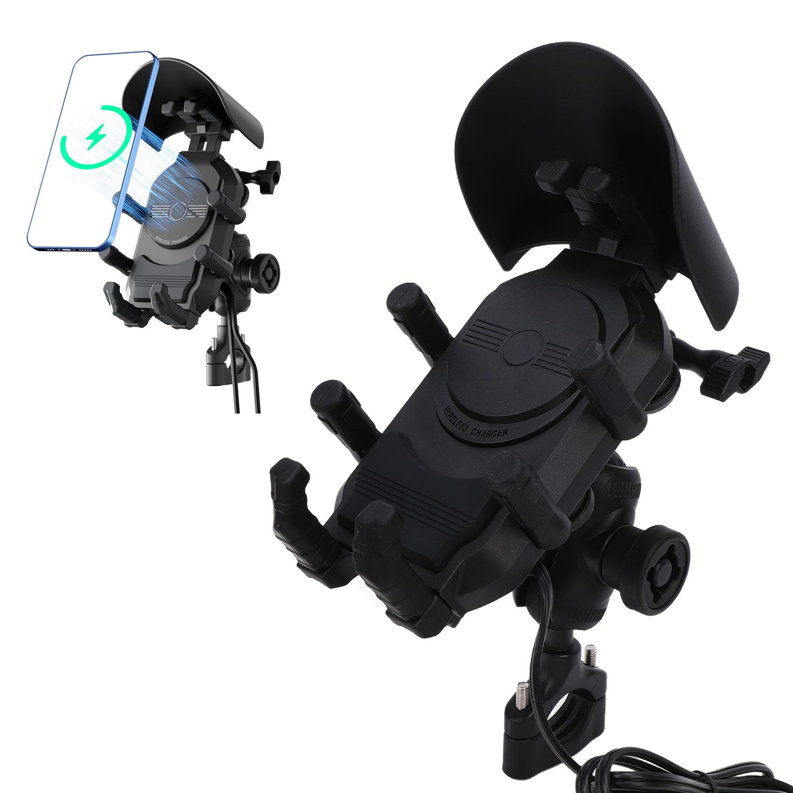 Asixxsix Soporte Antirrobo para Teléfono de Motocicleta con Amortiguador de Vibraciones, 15 W Inalámbrico PD USB de Carga Rápida Antivibración Manillar Soporte para Teléfono Móvil con