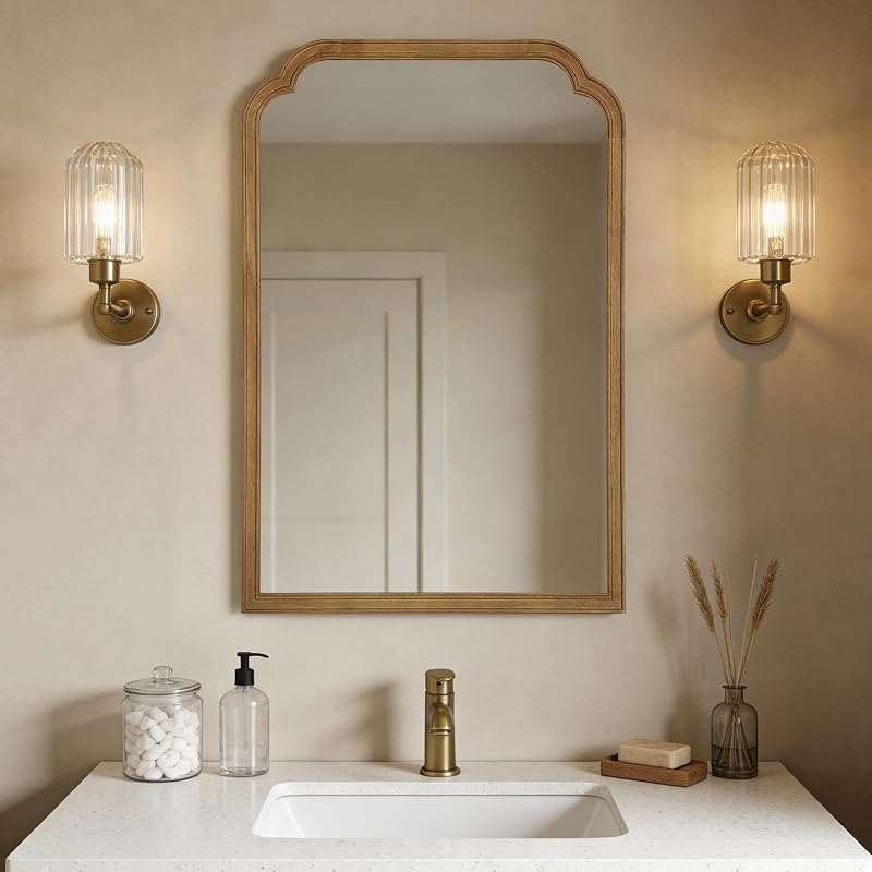 24" x 36" Natural Wood Mirror for Wall Mounted, Rustic Wood Frame Wall Mirrors Decorative for Living Room or Bathroom Mirror (Natural Color)
