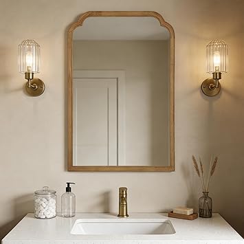WallBeyond 24" x 36" Natural Wood Mirror for Wall Mounted, Rustic Wood Frame Wall Mirrors Decorative for Living Room or Bathroom Mirror Natural Color