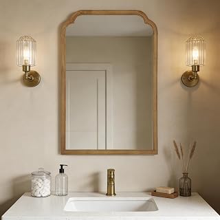 24" x 36" Natural Wood Mirror for Wall Mounted, Rustic Wood Frame Wall Mirrors Decorative for Living Room or Bathroom Mirror (Natural Color)