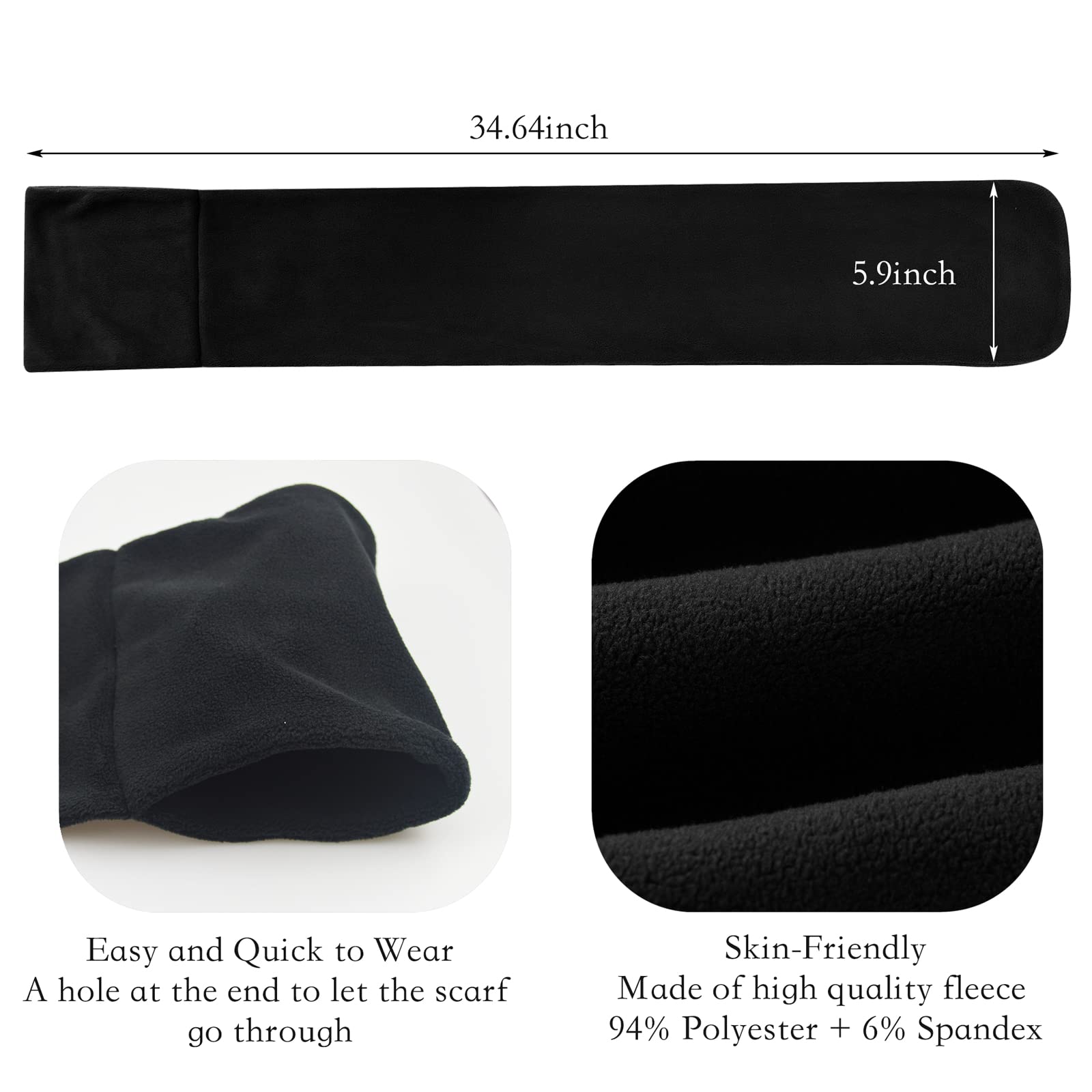 Bufanda para hombre y mujer, para invierno, clima frío, bufanda de cuello de uso rápido, Negro - 2