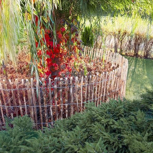 BOGATECO Staketenzaun Haselnuss Kastanie | Holz-Zaun 80 cm Hoch & 500 cm Lang | Lattennabstand 4-5 cm | Perfekt als Gartenzaun | Zaun Garten Steckzaun Holzzaun | Langlebige
