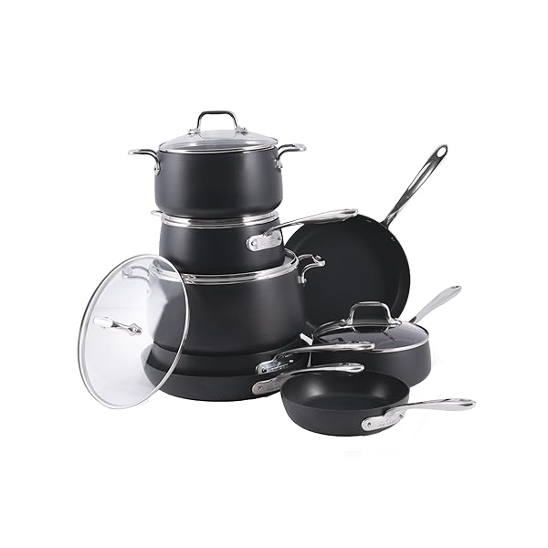 All-Clad HA1 Hard Anodized Nonstick Cookware Set 13 Piece Induction Oven Broiler Safe 500F, Lid Safe 350F Pots and Pans Black