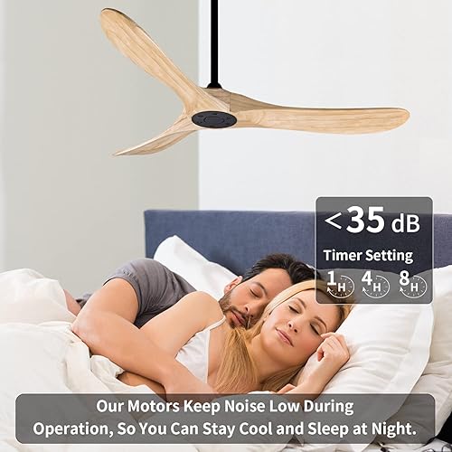 Miniatura 6 de Bigzone Ventiladores de techo de 52 pulgadas para exterioresinteriores sin luces, motor de CC de ahorro de energía, 3 cuchillas de madera maciza,