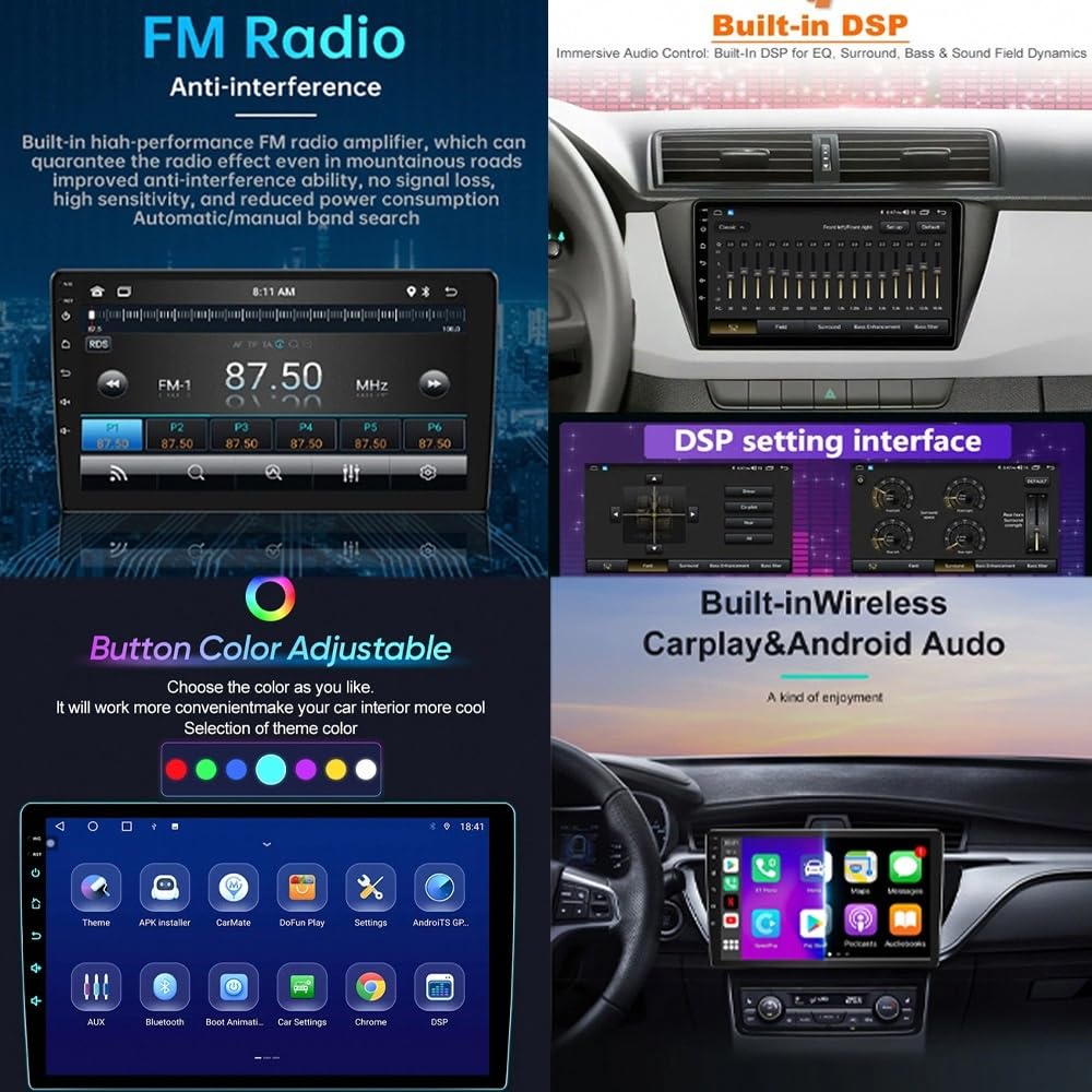 Autoradio 2 Din Bluetooth per Mitsubishi Outlander 2006-2012 Wireless Carplay Android Auto Stereo Auto Bluetooth Ips con Pantalla Táctil con Gps, 8 Nucleo 6G+128G