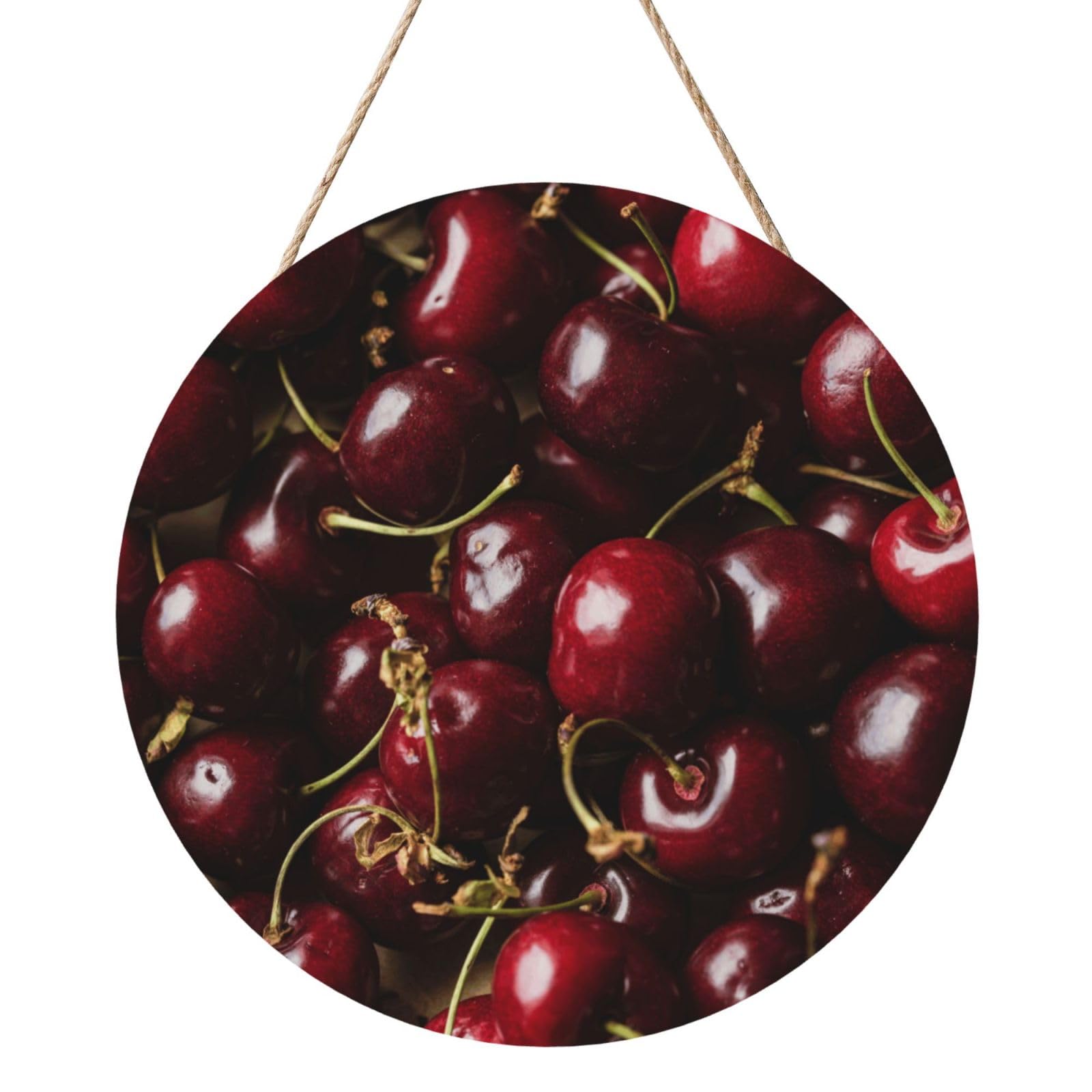 Red Cherry, Round Wood Panel Painting 12 in, Wall Hanging Painting For Home