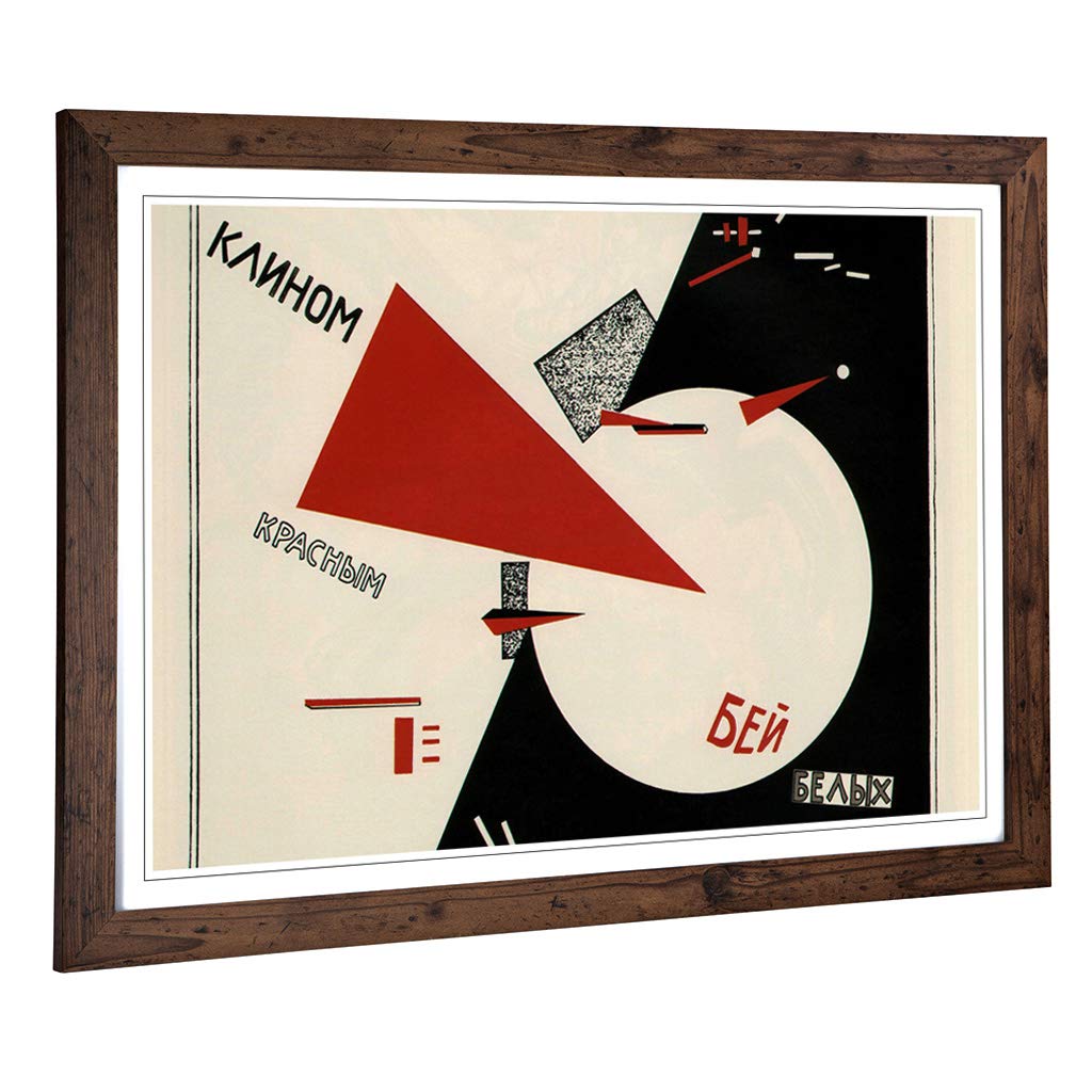 Big Box Art Framed Print of El Lissitzky Beat The Whites with The Red Design | Wall Art Picture | Home Decor for Kitchen, Living Room, Bedroom, Hallway, Walnut, A2 / 24.5x18 Inch / 62x45cm