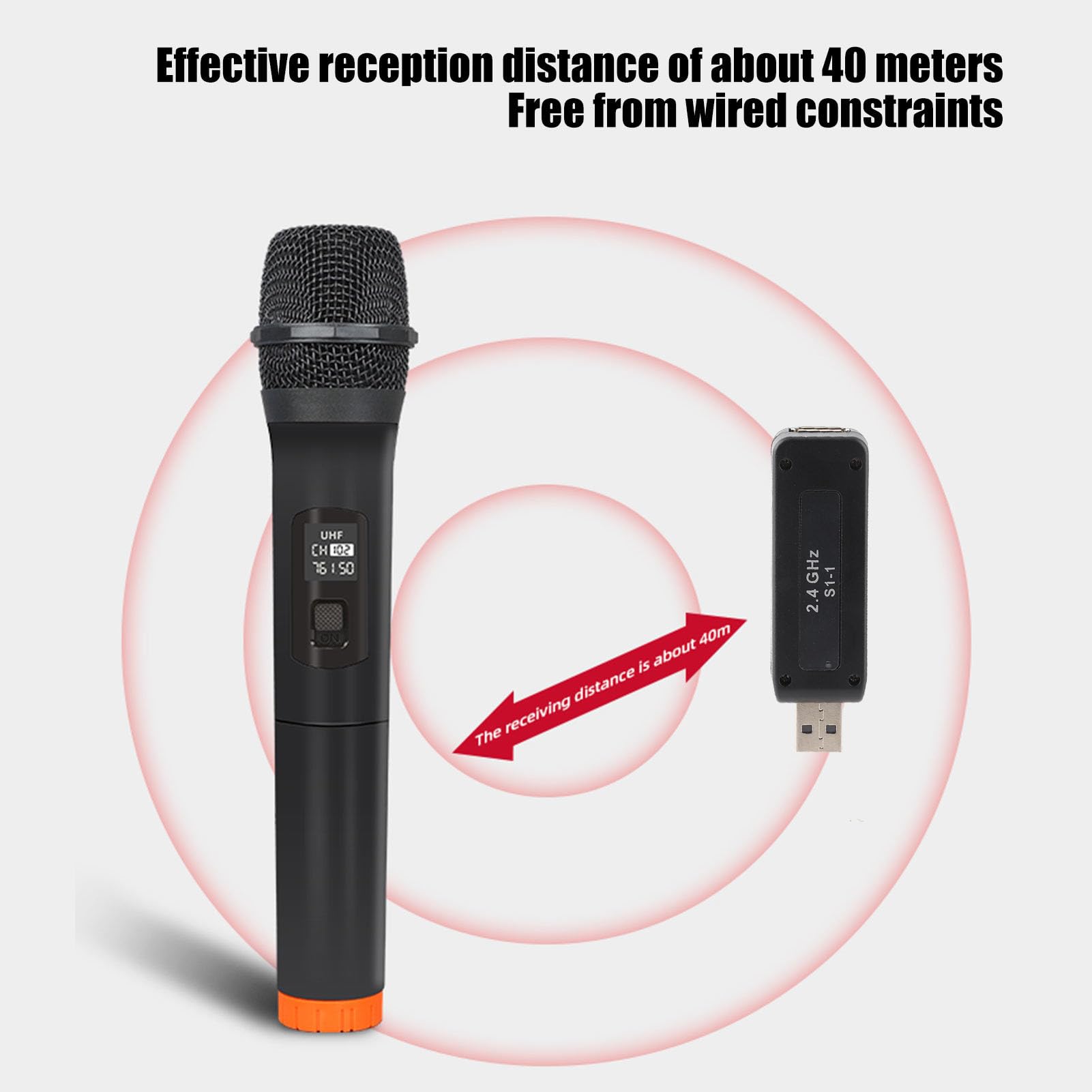 Uniwersalny Mikrofon UHF z Odbiornikiem USB, Profesjonalny Bezprzewodowy Mikrofon Dynamiczny UHF Ręczny System Mikrofonowy, Bezprzewodowy Mikrofon USB do Domowego Spotkania Karaoke Party Church DJ Wed
