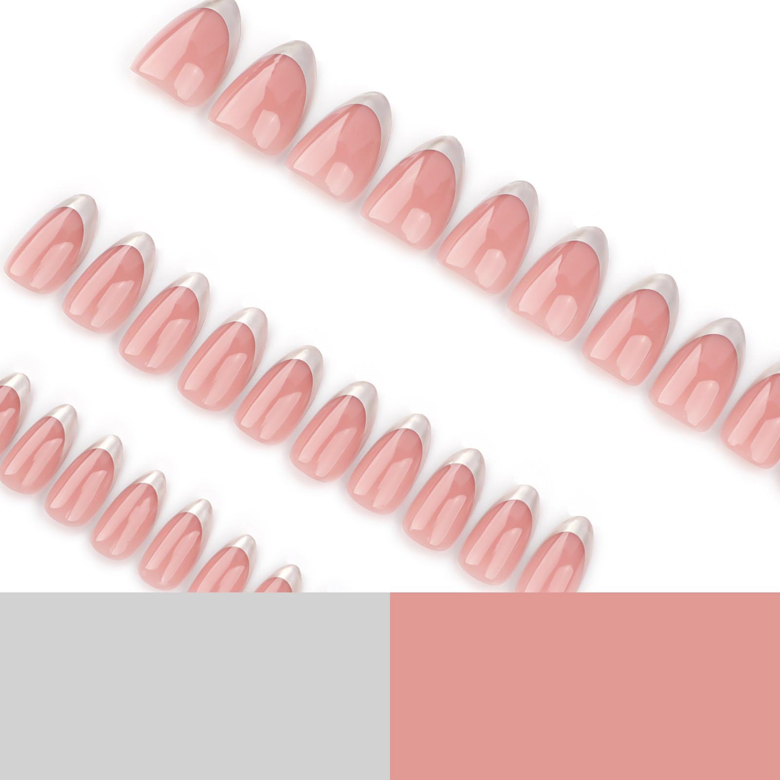 Argento Francese Tip Press On Nails Breve Mandorla Full Covers Unghie finte Semplice Stick On Nails Semplici Unghie Artificiali