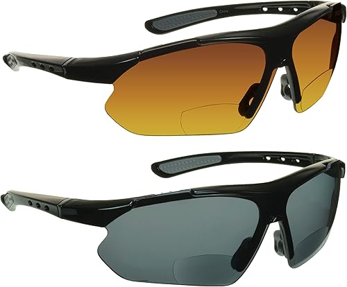 proSPORT BIFOCAL - Lentes de sol para hombres y mujeres, bloqueo de luz azul, lente ámbar HD, semirarimas, envolvente, para conducir, golf