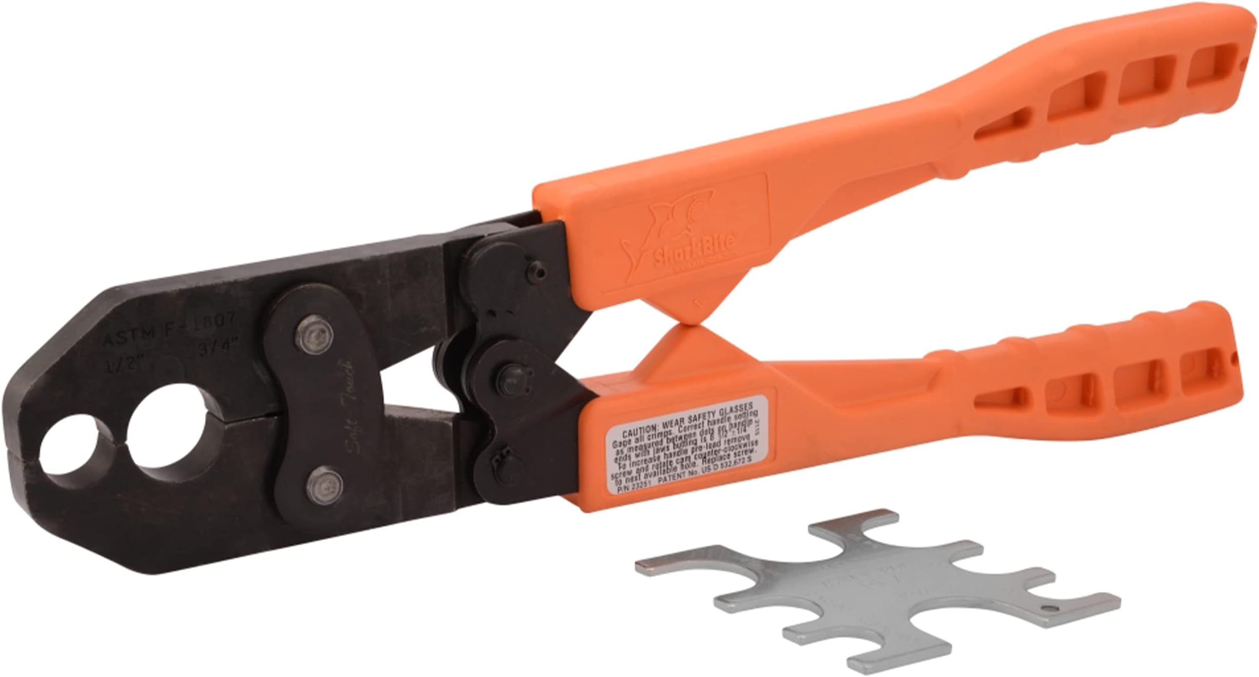 SharkBite 1/2 Inch to 3/4 Inch PEX Crimp Tool, Dual Head with Orange Handles, 23251