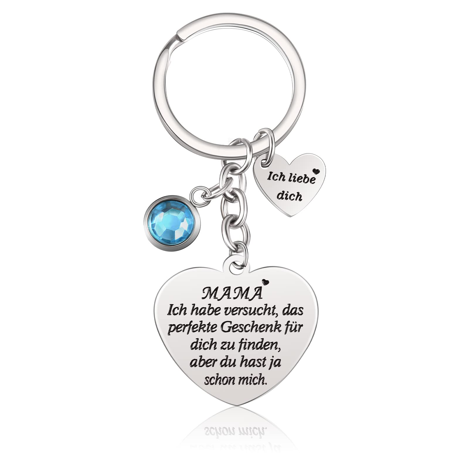 VGWON Muttertagsgeschenk, Mama Schlüsselanhänger mit Geschenk-Box, Laser-graviert 316L Edelstahl Schlüsselanhänger mit Saphir, Geburtstagsgeschenk für Mama