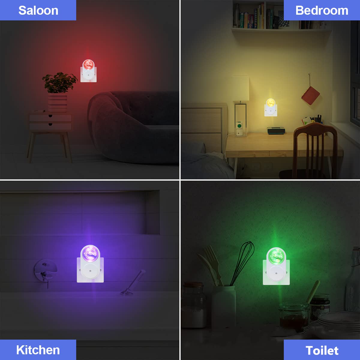 Zestaw 2 lamp ściennych LED z czujnikiem zmierzchu, lampka nocna ciepła biel 7 s, idealna do salonu, sypialni i schodów.