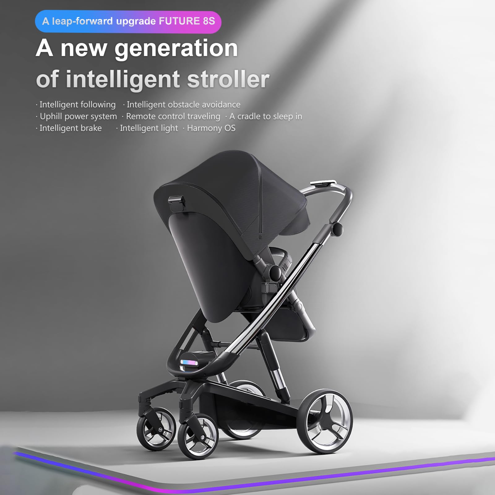 Veitoalioy Elettrico Intelligente Passeggino Neonati, Per Neonato Passeggini Dotato di Ruote in PU e telaio in Alluminio, Passeggino Pieghevole, Carrozzino multifunzione (WL8 Black)