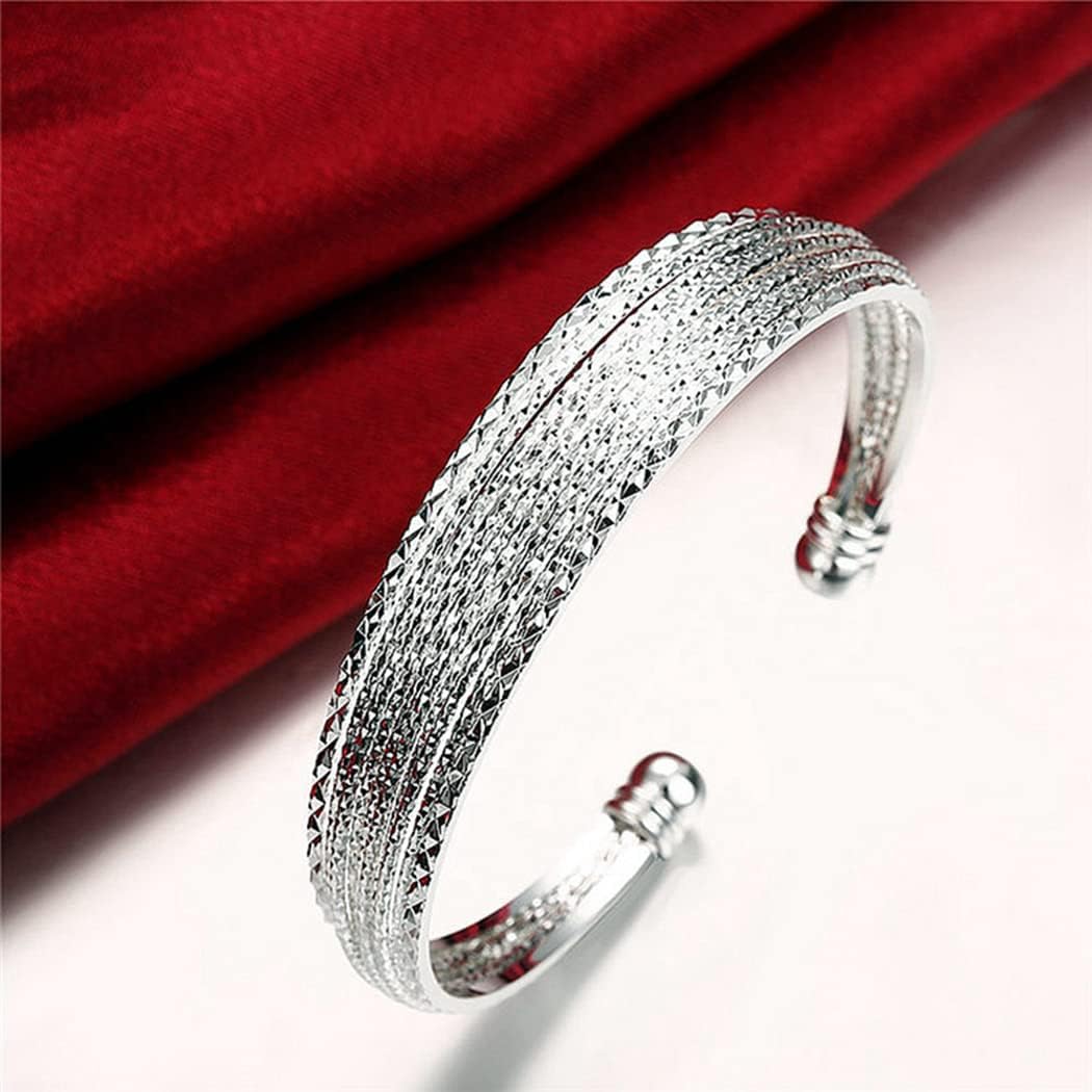 FUTIMELY Silver Leaf Bracelet Vintage Adjustable Feather Bracelet Trendy Hollow Rose Flower Leaves Cuff Bangle Wedding Bangle for Women Men (Silver Broadband Bracelet) - Image 3