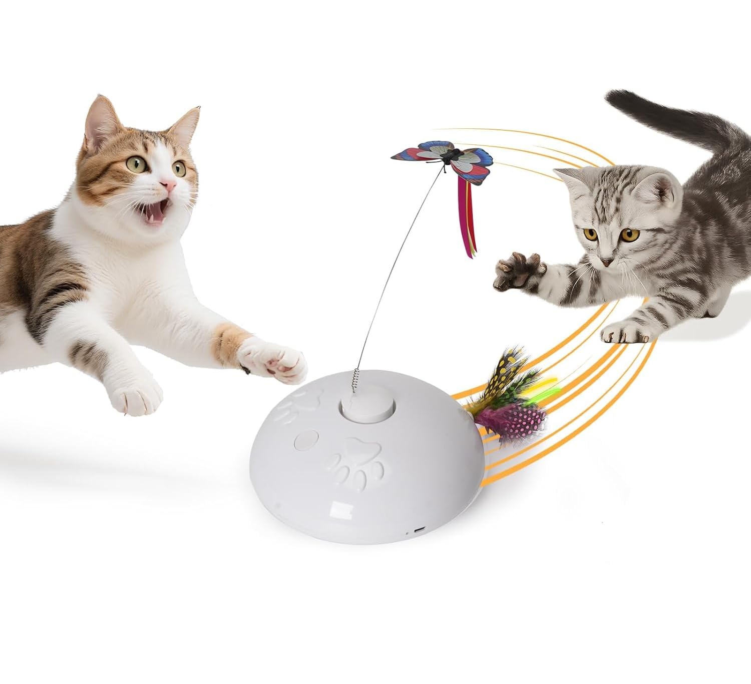 Giocattolo per gatti 3 in 1: farfalla in movimento automatico e coda di piuma luminosa, giocattolo interattivo ricaricabile per gatti da interno