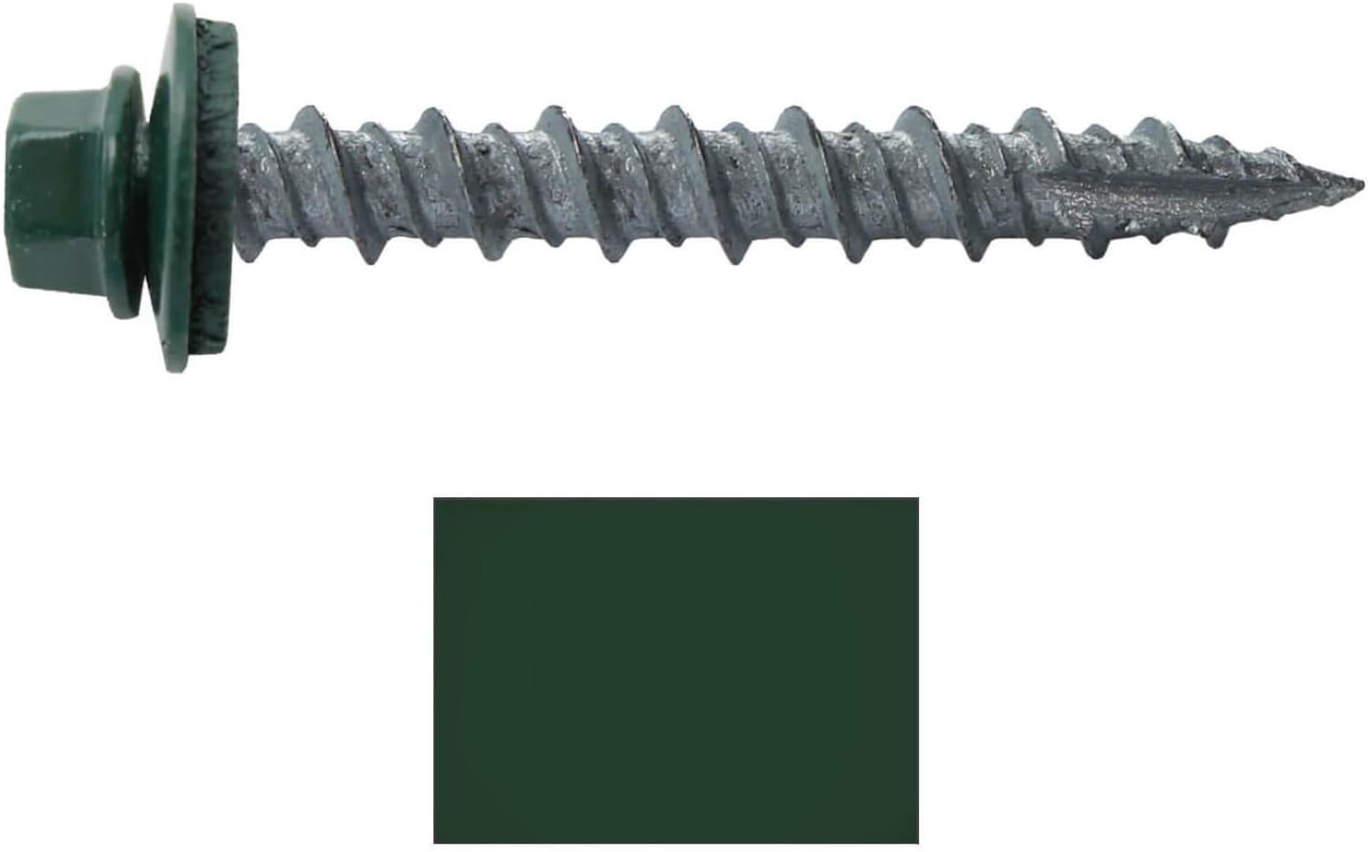 Metal ROOFING SCREWS: (250) 10 x 1-1/2" Forest/Ivy Green Hex Head Sheet Metal Roof Screw. Self starting metal to wood siding screws. EPDM washer. Colored head