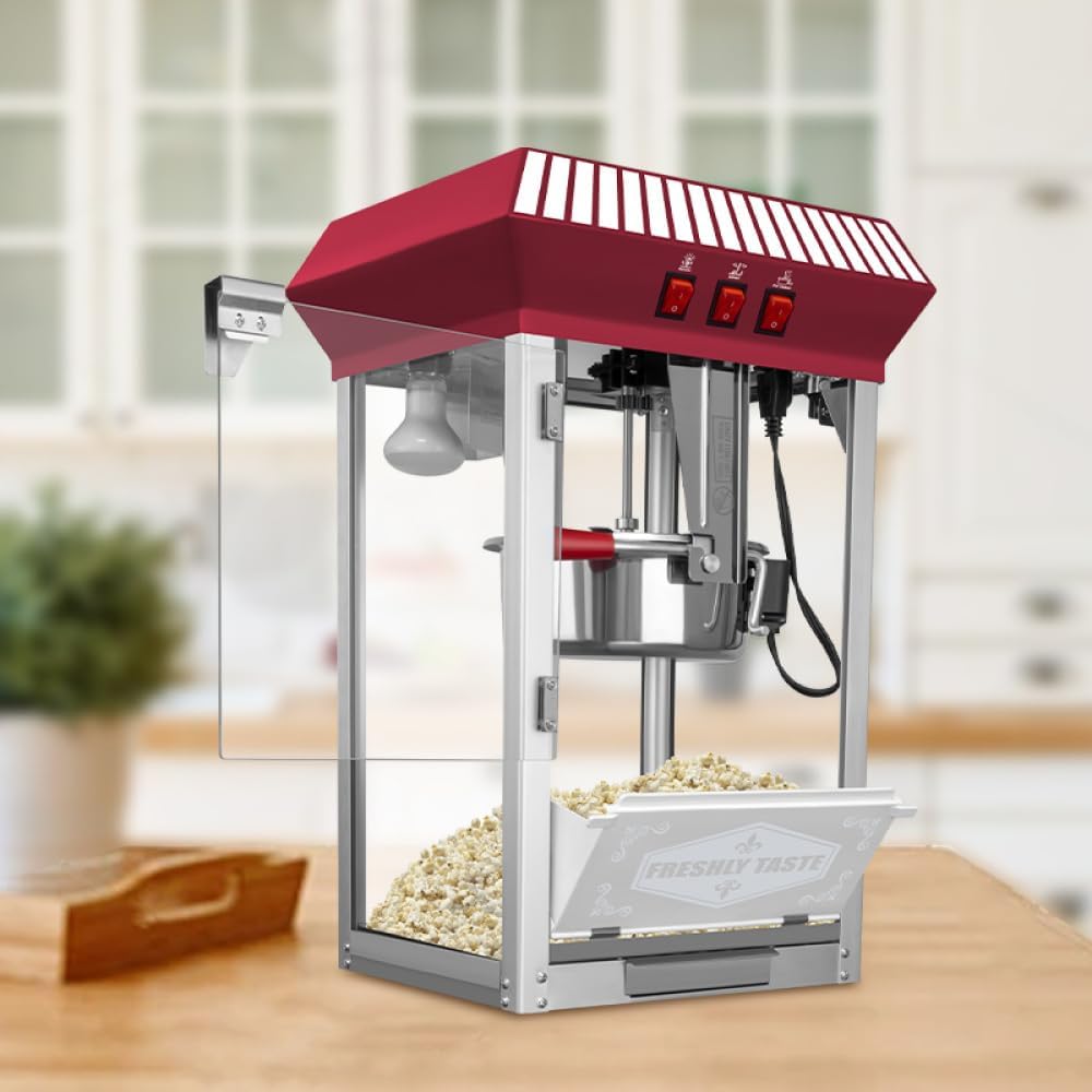 Commercial Popcorn Machine 12 Ounce Capacity, 800W Popcorn Popper with Stainless Steel Kettle, Tempered Glass, Warming Deck for Home Theater, Parties, Business