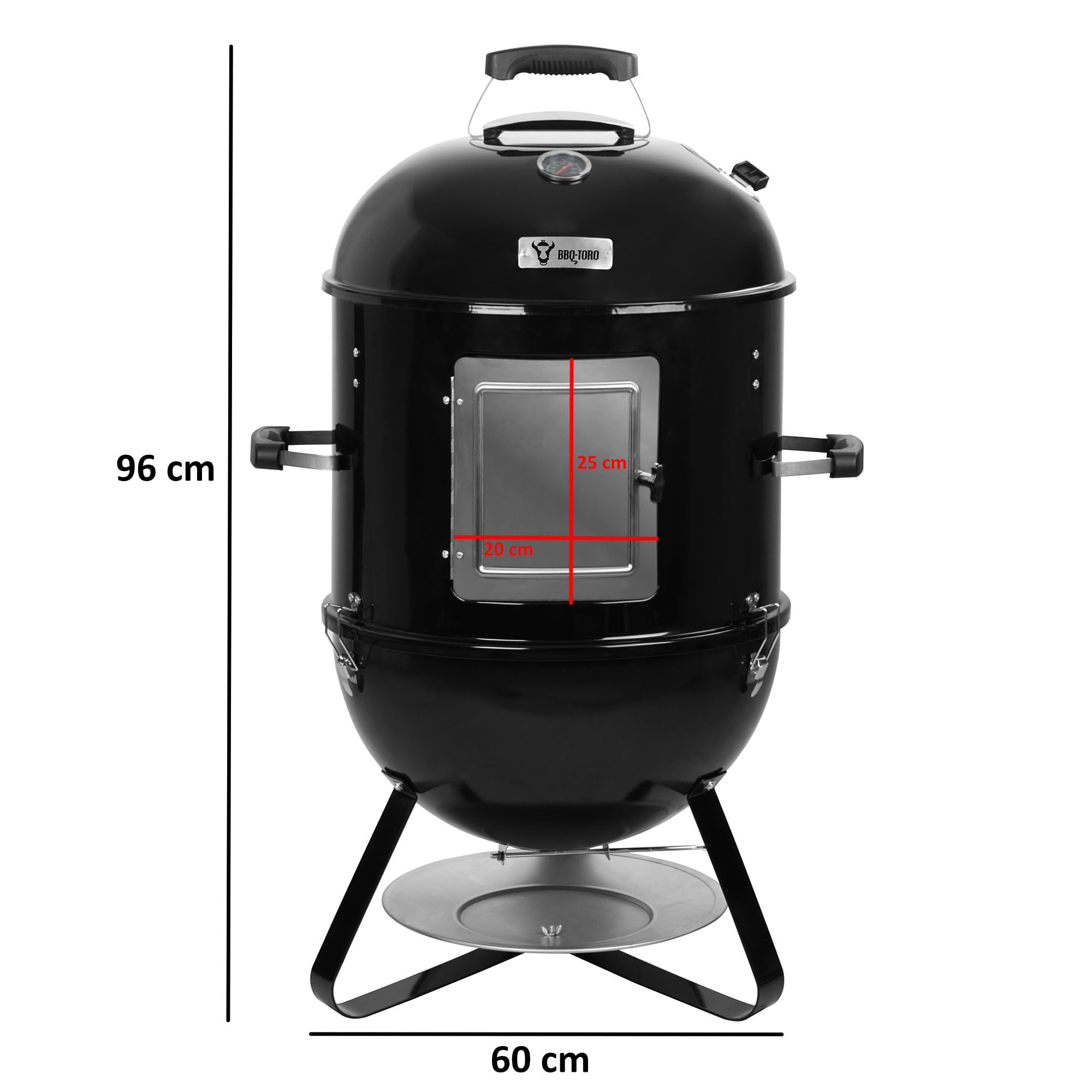 BBQ-Toro Pojemnik do wędzenia 3 w 1, Ø 47 cm, grill na węgiel drzewny, palenisko, palenisko z termometrem, grill ogrodowy, wędzarnia, grill wielofunkcyjny, okrągły