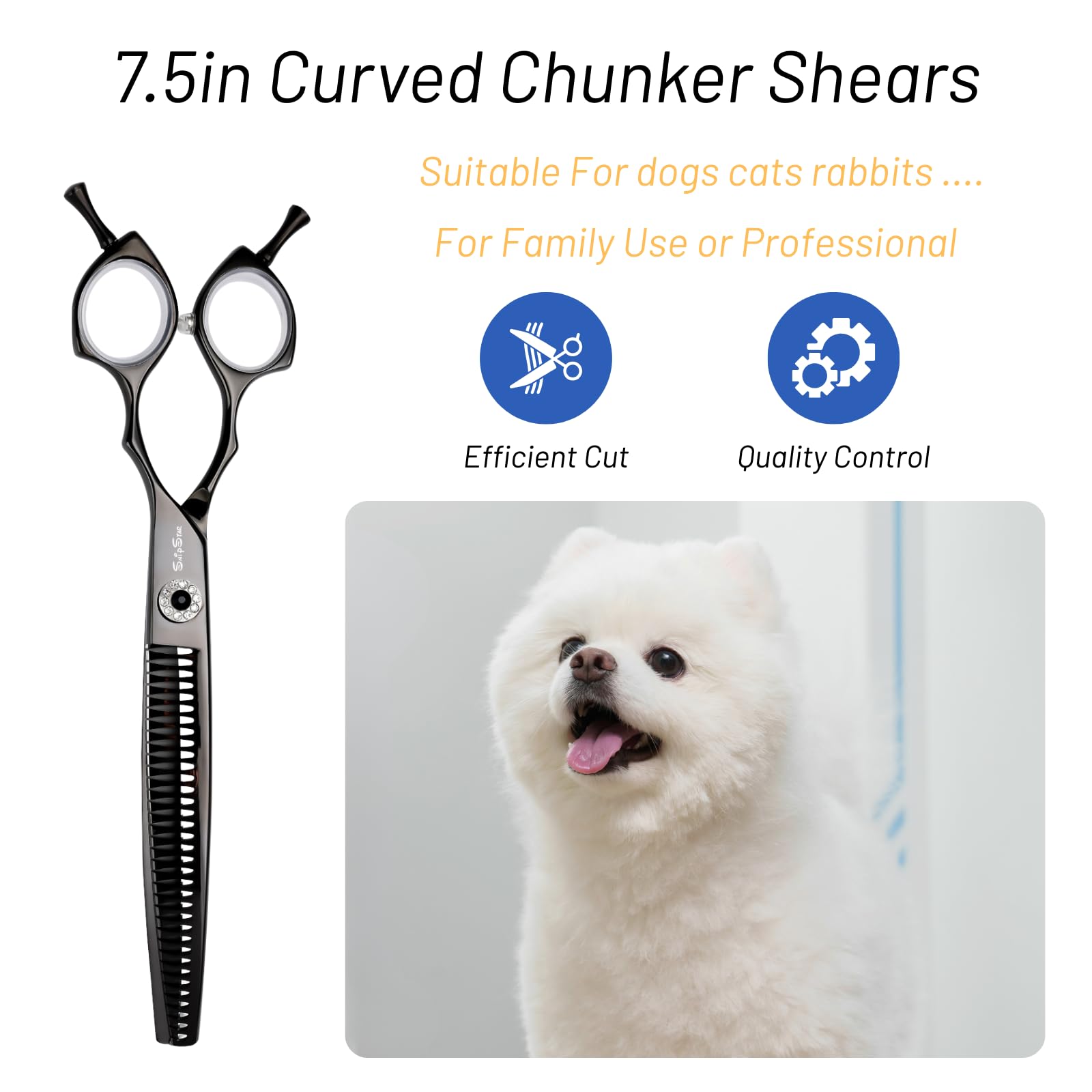 7.5 Zoll Professionelle Haustier gebogene Chunker Schere 25 Grad Biege Schwarz High-End Groomers Schere 35 Zähne, Verdünnungsrate 65%