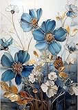 MjhRcll Floral Stamped Cross Stitch Kits, Blue Flowers Cross Stitch Ornament Kits for Adults Beginners, Counted Embroidery Needlepoint Kits Home Decor 12x16 Inch