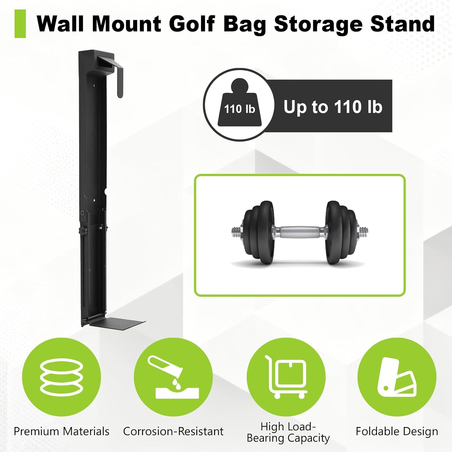 Wall Mount Golf Bag Storage Stand Rack, Foldable Wall Mount Golf Bag Holder,Height Adjustable in Freedom, Golf Bag Storage Rack for Garage, Golf Clubs, Home, Basement