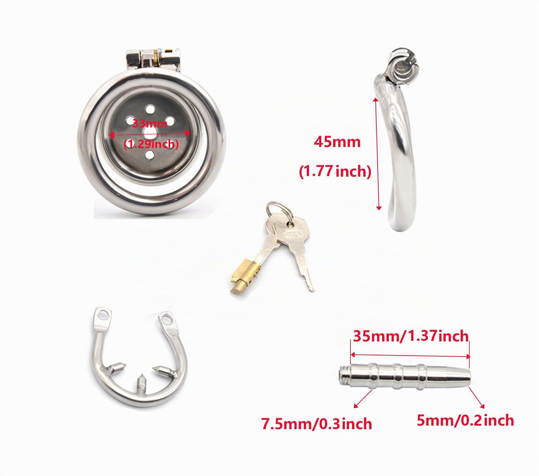 SeLgurFos Jaula de Castidad con Anillo a Presión para Catéter, Jaula de Pene de Metal Plano para Hombre, Cinturón de Castidad SM Bondage Juguetes Sexuales para Hombre (S-45mm+Metal Catheter)