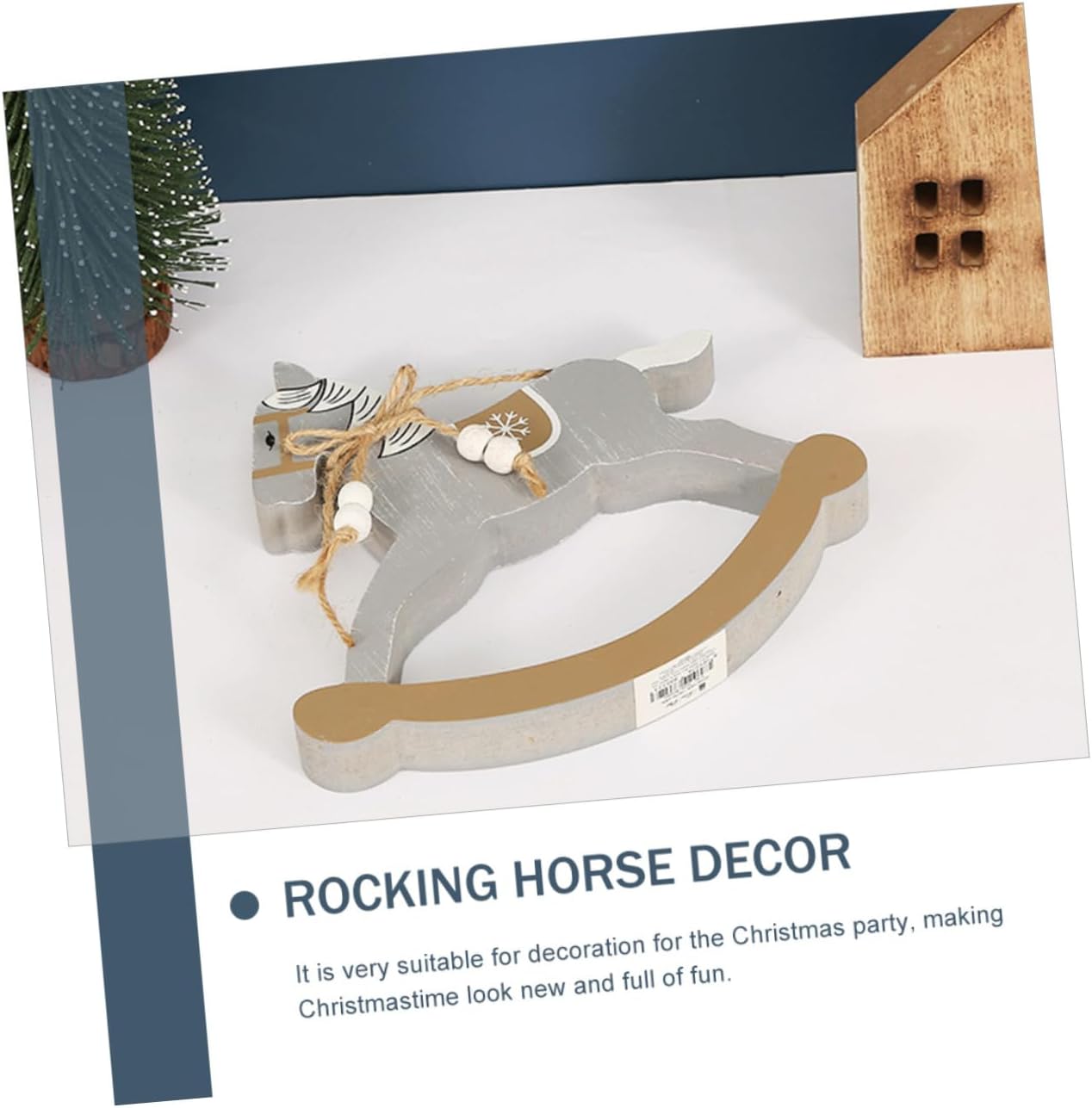 Mini Rocking Horse Desktop Ornament Wooden Rocking Horse Decor for Kids Room Table Decoration Christmas Party Accent