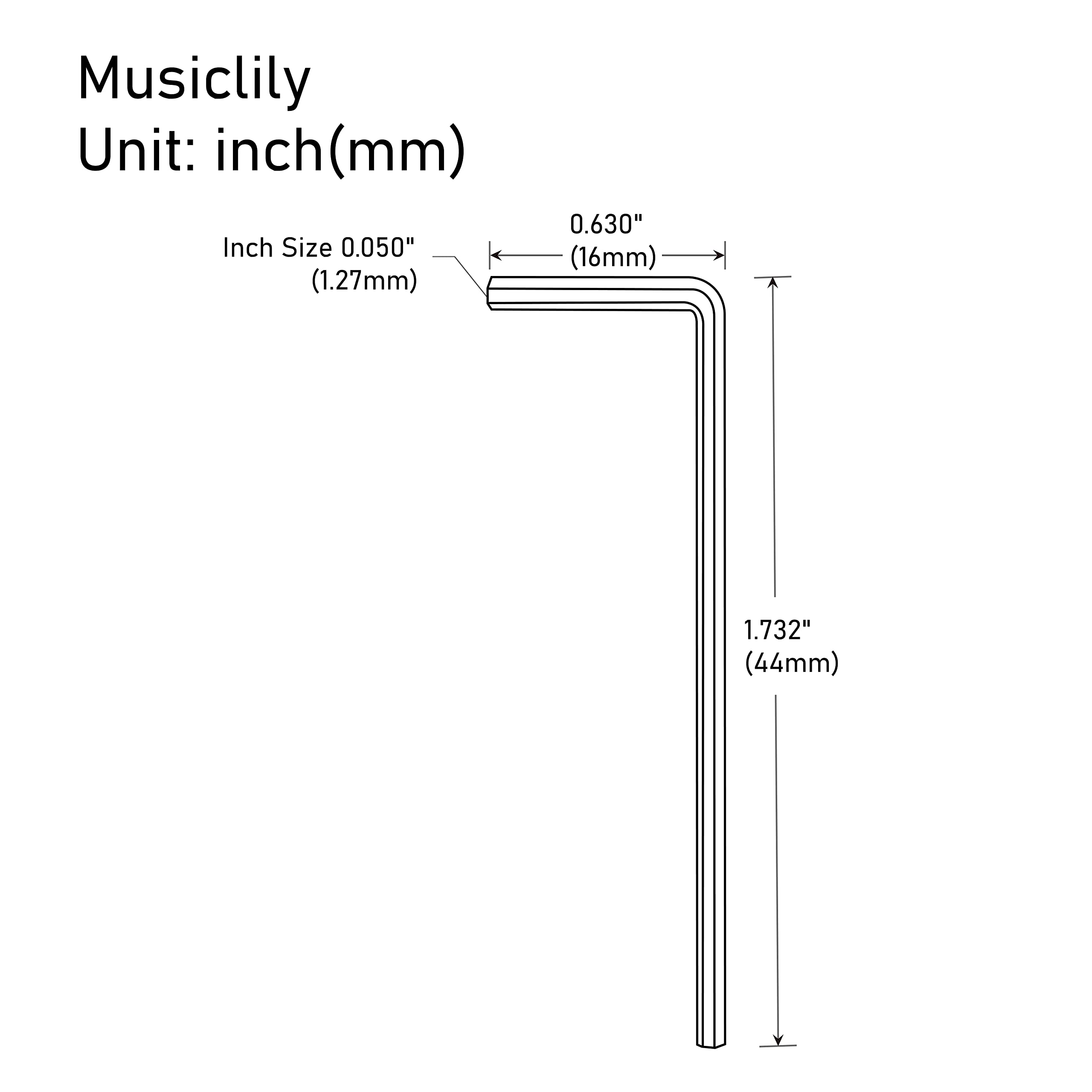 Musiclily Basic 1/20" Steel Guitar Allen Key Hex Wrench for American Standard Strat Tele Style Electric Guitar Saddle Height Screws - Image 2