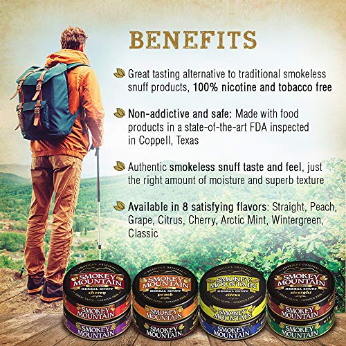 Smokey Mountain Herbal Snuff - Grape - 5 Cans - Nicotine-Free and Tobacco-Free
