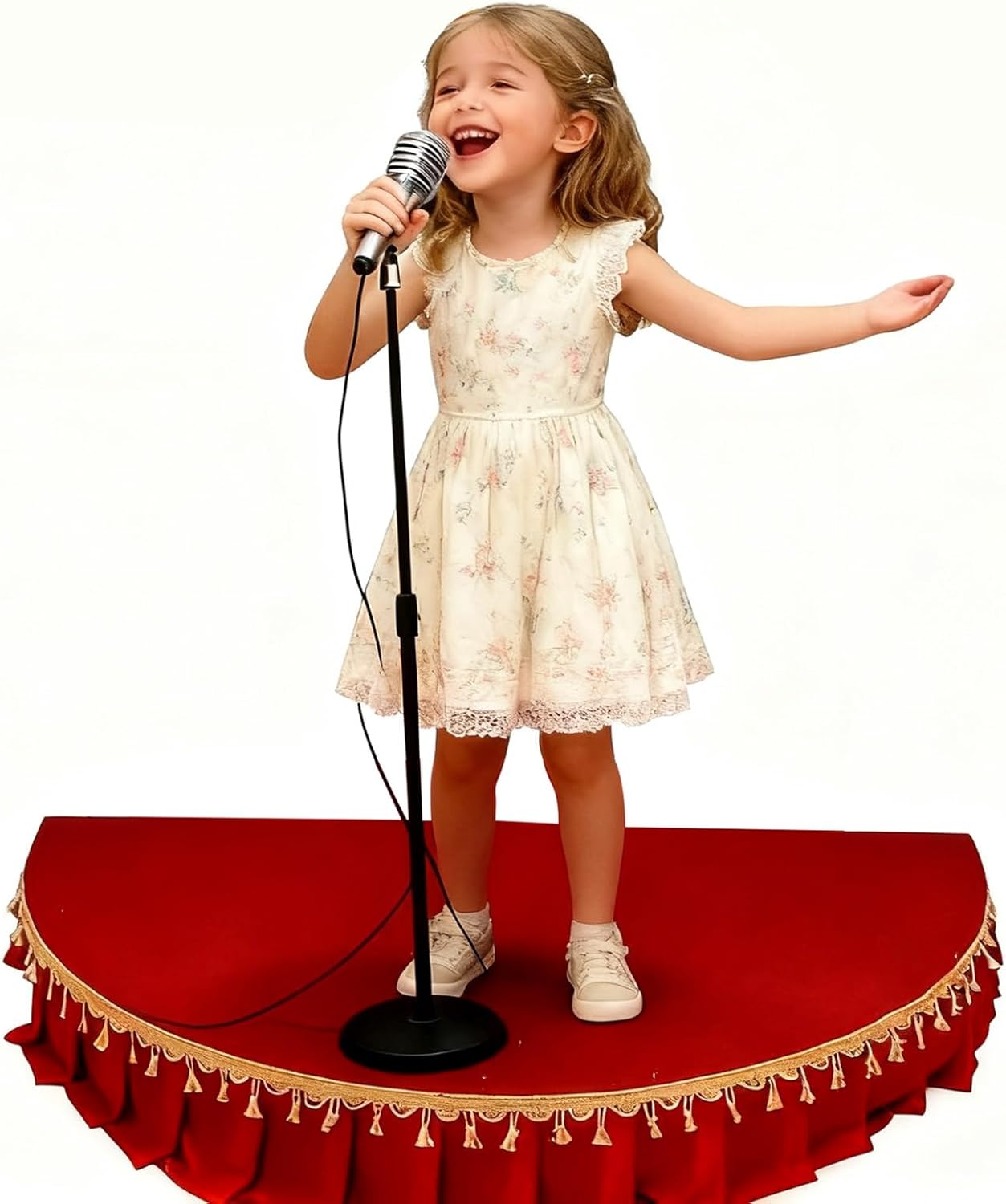 Kids Performance Stage Platform, Semi-Circle Riser with Skirting, Portable Step for Concerts & Speeches, Red (120x60cm / 47.2x23.6in) - Perfect for Children's Events