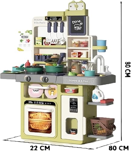 Miniatura 2 de Serena&Jewel Juego de cocina con 63 piezas, juego de accesorios de juguete con sonidos reales y luz, fregadero de juego, estufa de cocina con vapor